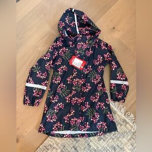 Reima Floral Kids Raincoat Pink Navy Peach Waterproof-Size 7 NWT